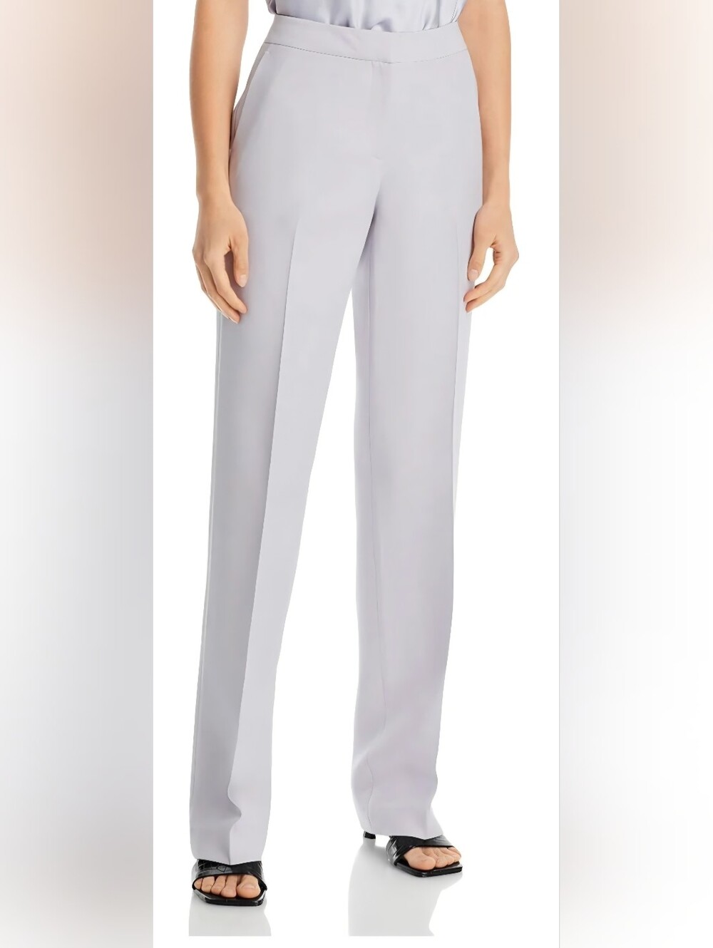 Lafayette 148 New York Light Gray Purple Virgin Wool Straight Leg Pants 10